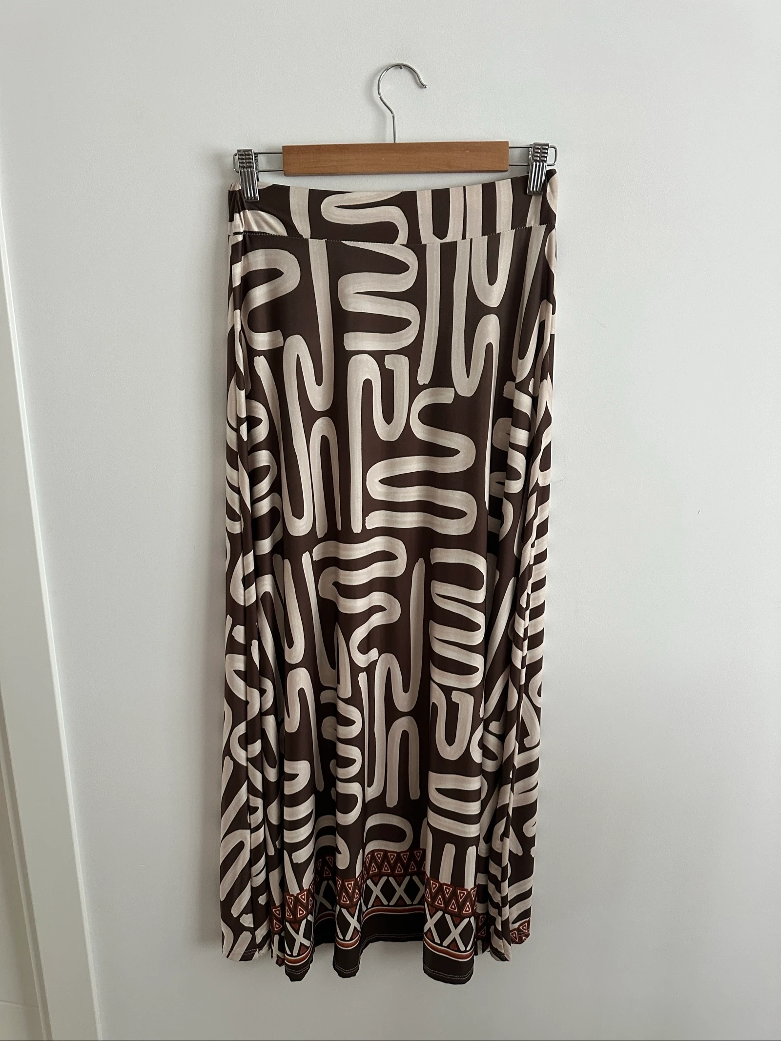 Boho Long Skirt Ethnic Print Brown / Maxi Elastic Skirt Size M – photo 5